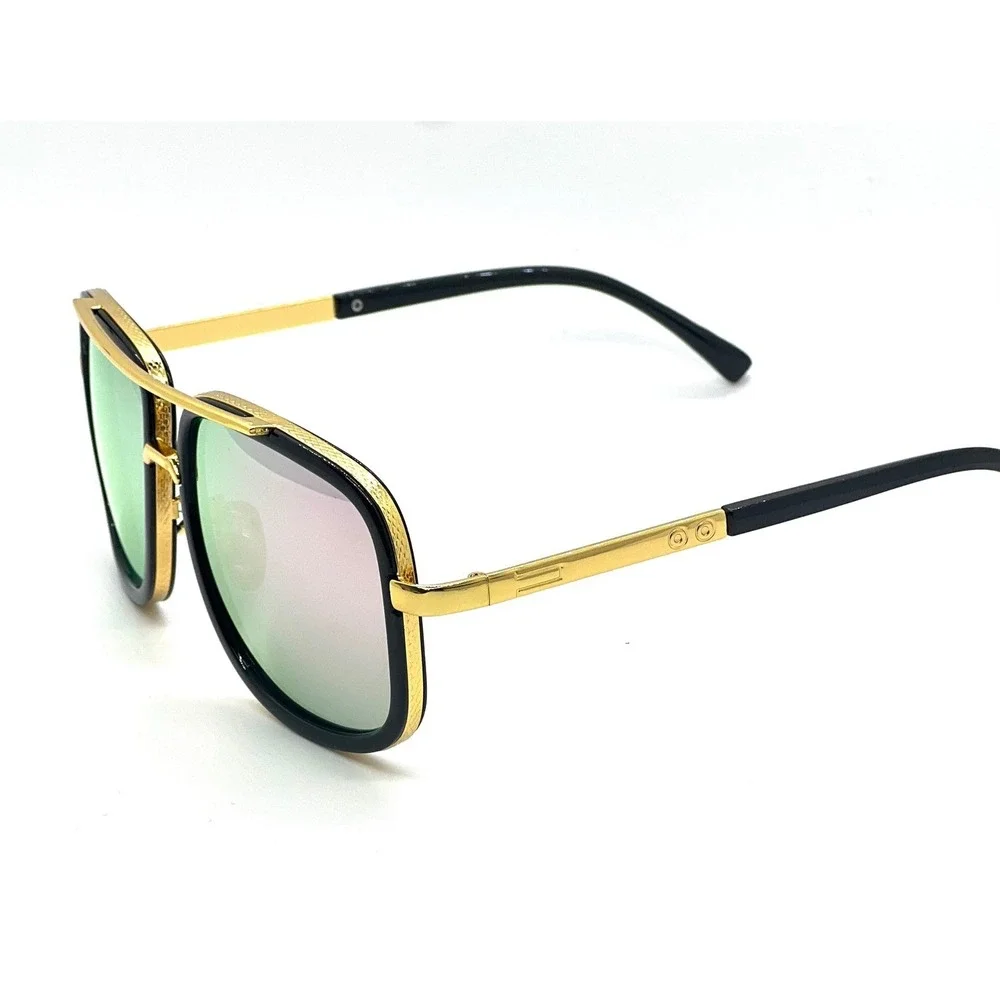 Aviator‎ Sunglasses Square Frame Gold Accent Mirrored Lens Fashion Shades Lentes